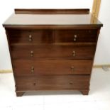 Mahogany chest of two short and three long graduated drawers, on bracket feet, with glass top, 92