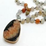 Long hardstone / agate bead necklace (90cm) with agate geode pendant