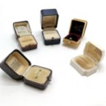 5 x antique ring boxes inc John Hall, S Mason (bakelite), Drakes (Art Deco), Oldfields (celluloid)