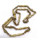 Unmarked antique gold fancy link neckchain set with turquoise to the barrel clasp - 48cm & 13.5g