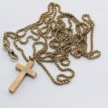 Antique 9ct marked gold 168cm languard chain with gold cross pendant - 33g