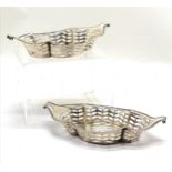 Pair of antique silver hallmarked Mappin & Webb boat shaped dishes with pierced decoration