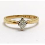 18ct hallmarked gold marquise cut diamond solitaire ring - size P½ & 3.1g total weight