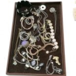 Qty of costume jewellery inc Swarovski pendant on chain, Pierre Cardin dancer pendant etc - SOLD