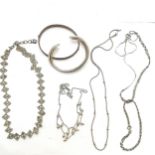 Qty of silver jewellery inc 2 bangles, 4 necklaces (1 has matching bracelet & 1 is filigree (