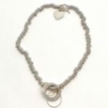 Silver Links style necklace with heart detail and large interlinked rings pendant - 40cm long & 82g