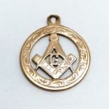 9ct hallmarked rose gold Masonic pendant - 2.5cm diameter & 3.5g - SOLD ON BEHALF OF THE NEW