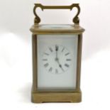 Brass cased carriage clock with gong strike movement - 13cm high and has 2 keys - for spares /