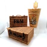 2 x wicker hamper baskets - smallest Fortnum & Mason 40cm x 25cm x 16cm t/w French bread (