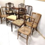 Three antique carver chairs all with drop in seats, t/w pair of Edwardian inlaid dining chairs, t/