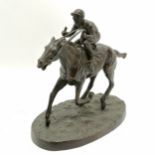 Bronze sculpture of a race horse and jockey signed Mene 27cm long x 21cm high- No obvious damage