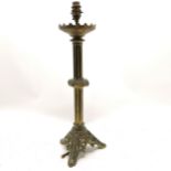 Antique gilt brass candlestick lamp base, 54cm high. Losses to gilding otherwise in good overall