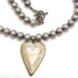 Dower & Hall silver & grey baroque pearl necklace with heart pendant - 40cm long