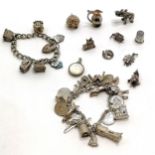 2 x silver charm bracelets inc Nuvo charms (inc dog kennel) + loose charms / pendants ~ total weight