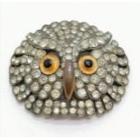 Antique paste owl pendant with glass eyes - 4cm across ~ slight discolouration