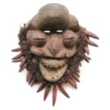 African tribal wooden mask with metal teeth detail and wooden bead detail - 43cm high ~ slight rub