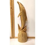 Tall carved wooden figure of a dolphin - 101cm high