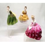 3 x Royal Doulton figurines HN2307 Coralie, HN2368 Fleur (flower slightly a/f) & HN2471 Victoria (