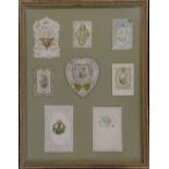 Framed collection of 8 x antique Valentines cards inc 3-D ~ frame 69cm x 53cm