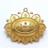 Antique unmarked gold (touch tests as 14ct or higher) brooch / pendant with 'for ever thine' scrap