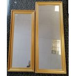 2 x gilt framed rectangular hall mirrors - largest 98cm x 39cm