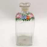 Antique hand painted small decanter bottle 16cm high. No obvious damage.