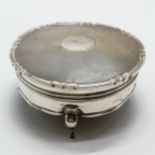 Silver circular engine turned trinket box with loaded base - 10cm diameter & 83g silver weight ~ a/f