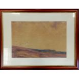 Framed watercolour painting of some grouse flying over a heath by Richard Harrison - frame 57.5cm