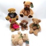 6 x smaller Harrods bears inc 2000 Christmas & a bear wearing a pink dress with matching bow (27cm