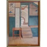 Framed watercolour painting of an interior : Bolton school of art signed P Edward H Stott 1912 (