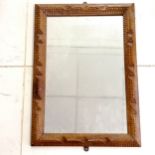 Antique tramp ware rectangular carved wooden mirror 44cm x 64cm ~ has replacement back & mirror