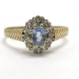 9ct hallmarked gold sapphire & diamond cluster ring - size P & 1.9g total weight - SOLD ON BEHALF OF