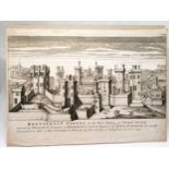 1734 engraving of Pontefract castle in the east riding of Yorkshire - 34cm x 48cm