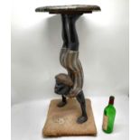 Antique hand carved blackamoor figure of an acrobat as a table - 70cm high & 36cm cloth covered