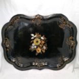 Antique papier-mâché tray with mother of pearl inlay - 58.5cm x 76.5cm ~ some old repairs