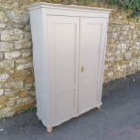 Antique continental grey painted 2 door pine cupord. 110cm x 170cm x 43cm. In overall good used