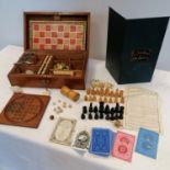Edwardian mahogany cased games compendium box (with key) - 34cm x 20cm x 10cm ~ chess & dominoes,