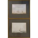 2 x framed watercolour paintings of ships at sea (Dutch boat at Torpoint & An Armada action) by