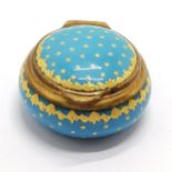 Antique blue enamelled patch box with gilt metal mounts with gold star detail 3cm diameter- light