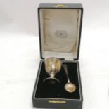 Cased silver egg cup (6.5cm) & spoon set - 37g total ~ slight mark to case otherwise no obvious