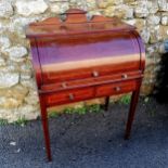 Antique mahogany barrel fronted ladies desk. 75cm x 45cm x 104cm, some scratches to surface and