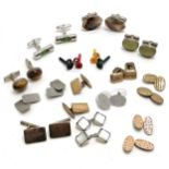 7 x pairs of silver marked cufflinks inc tigers eye, mother of pearl etc (total weight 60g) t/w 7