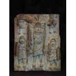 Bronze sand cast Benin 'type' plaque - size 33½cm x 41cm