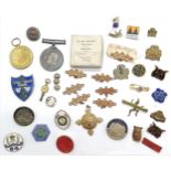 WWI pair of medals 08278 Pte W G Hodge A.O.C. t/w vintage badges inc enamel, Girl Guides etc