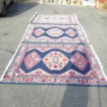 3 x blue ground carpets 230 cm x 168 cm in used condition
