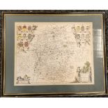 Large framed antique hand coloured map of Wiltshire- Wiltonia Five Comitatvs Wiltoniensis Anglis