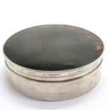 Silver hallmarked circular dressing table box with tortoise shell lid with mirror to inside 10cm