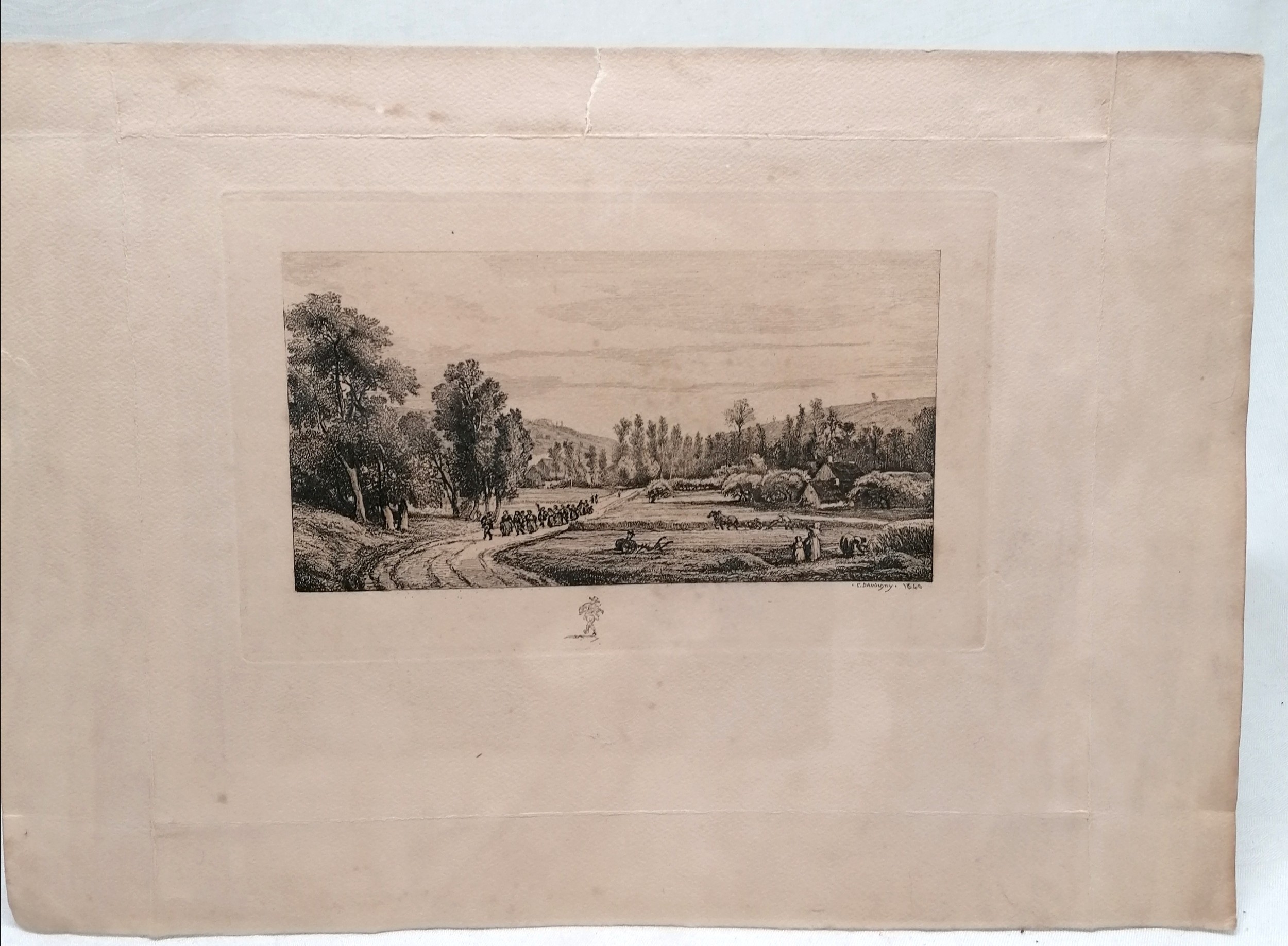 1840 engraving of a pastoral scene by Charles-François Daubigny (1817-78) - 28cm x 39cm and has