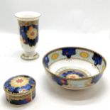 Royal Worcester Millenium vase 20cm high , bowl 23cm diameter and sample lidded pot all with no