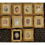 Collection of 10 small gilt framed prints 14cm x 17cm